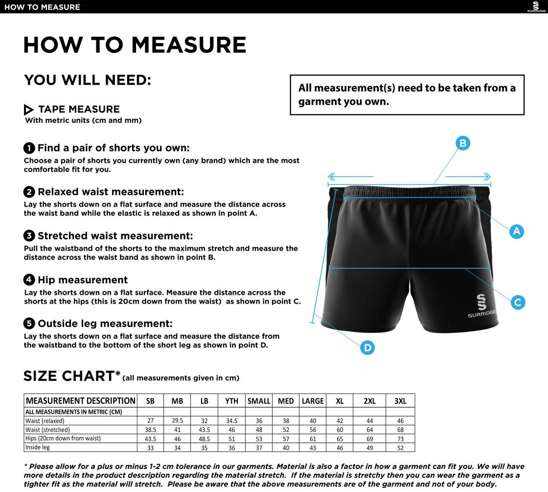Rounders England - Performance Gym Short - Unisex Fit - Size Guide