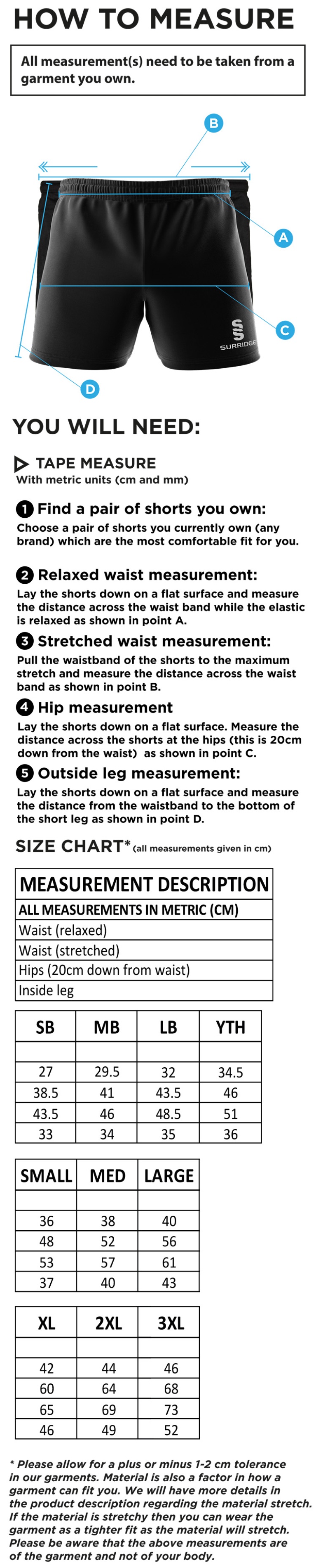 Rounders England - Performance Gym Short - Unisex Fit - Size Guide
