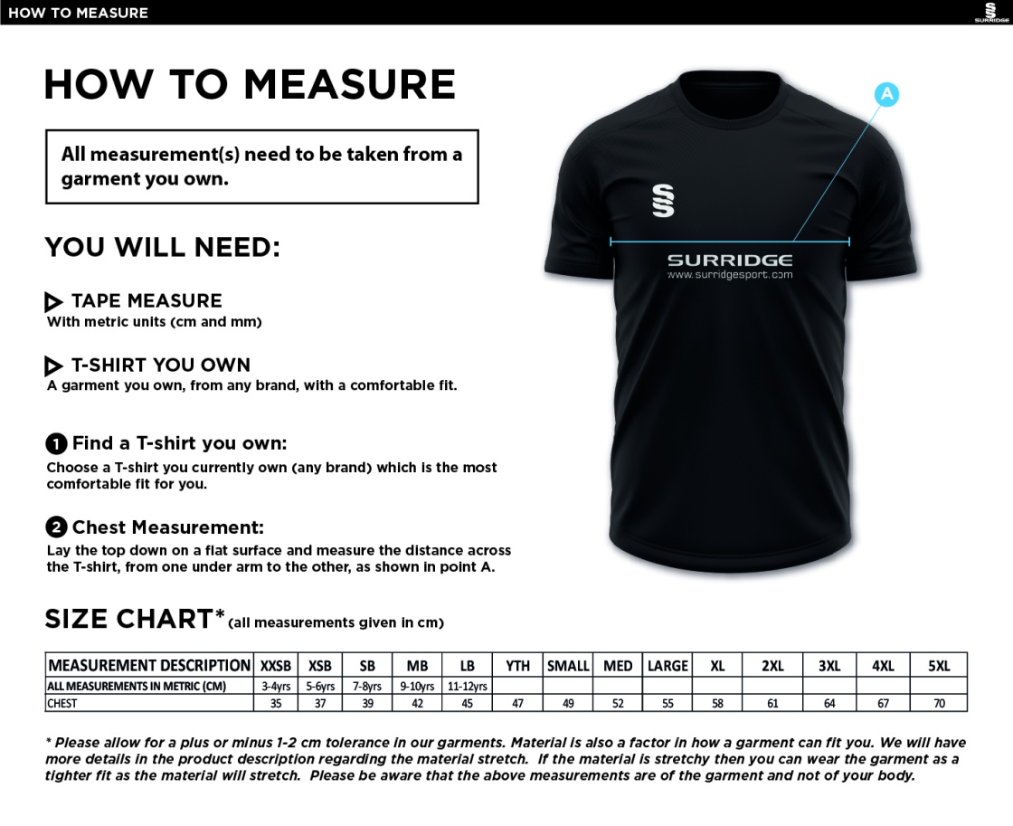 Rounders England - BLADE TRAINING SHIRT - Size Guide
