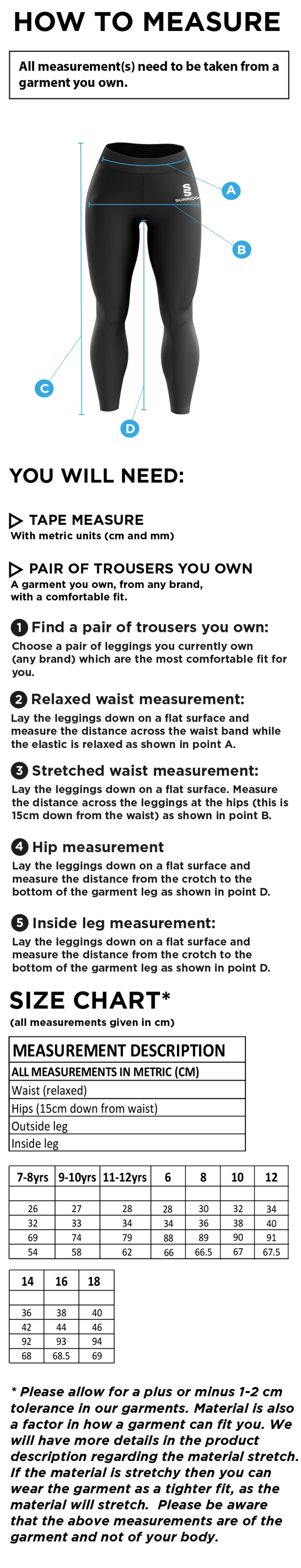 Rounders England - DUAL LEGGINGS - Size Guide