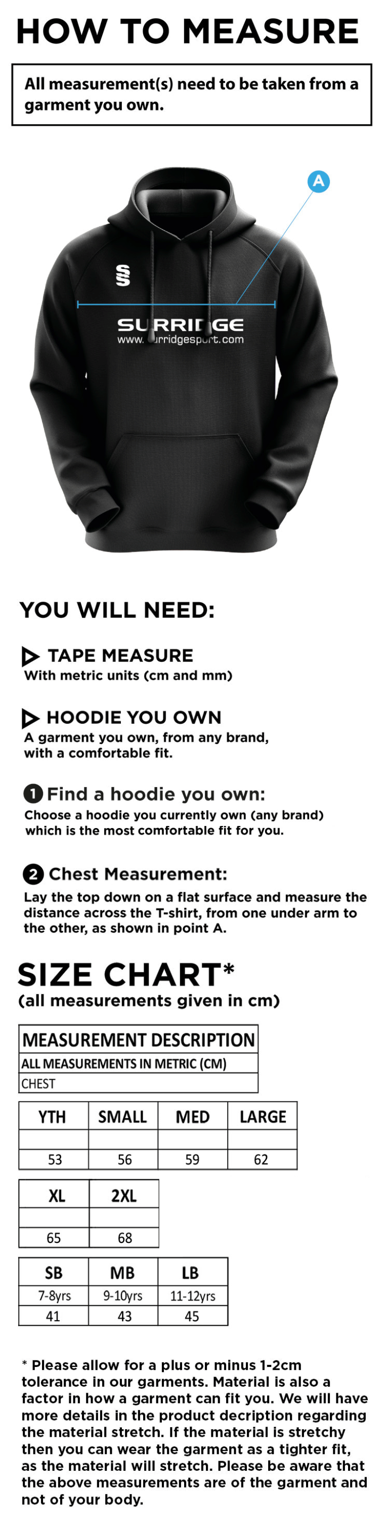 ROUNDERS ENGLAND - Coaches - Blade Hoody - Size Guide