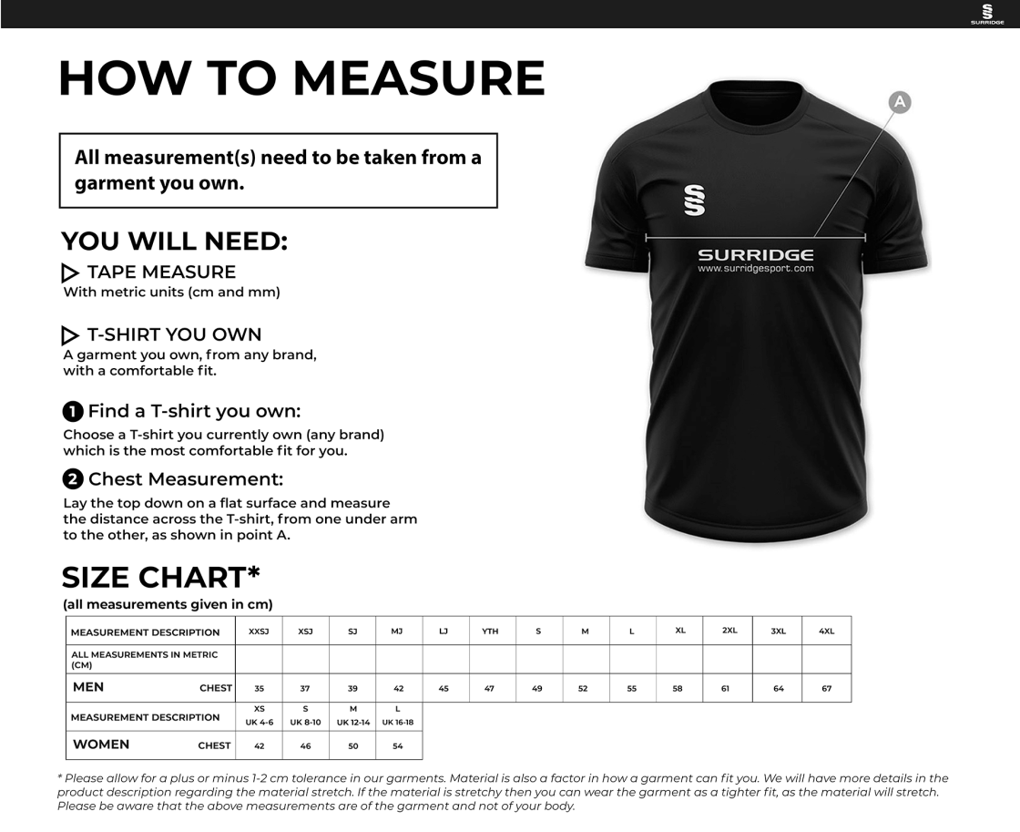 North West Regional Hub Top - Size Guide