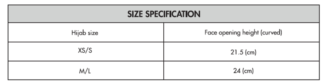 Rounders England - DUAL SPORTS HIJAB - Size Guide