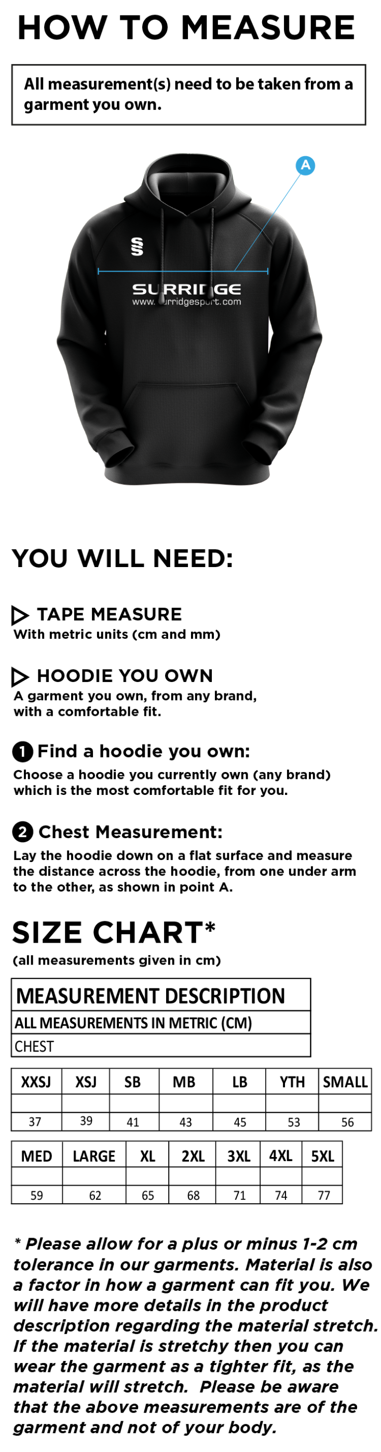 Midlands - Fuse Hoody - Unisex Fit - Size Guide