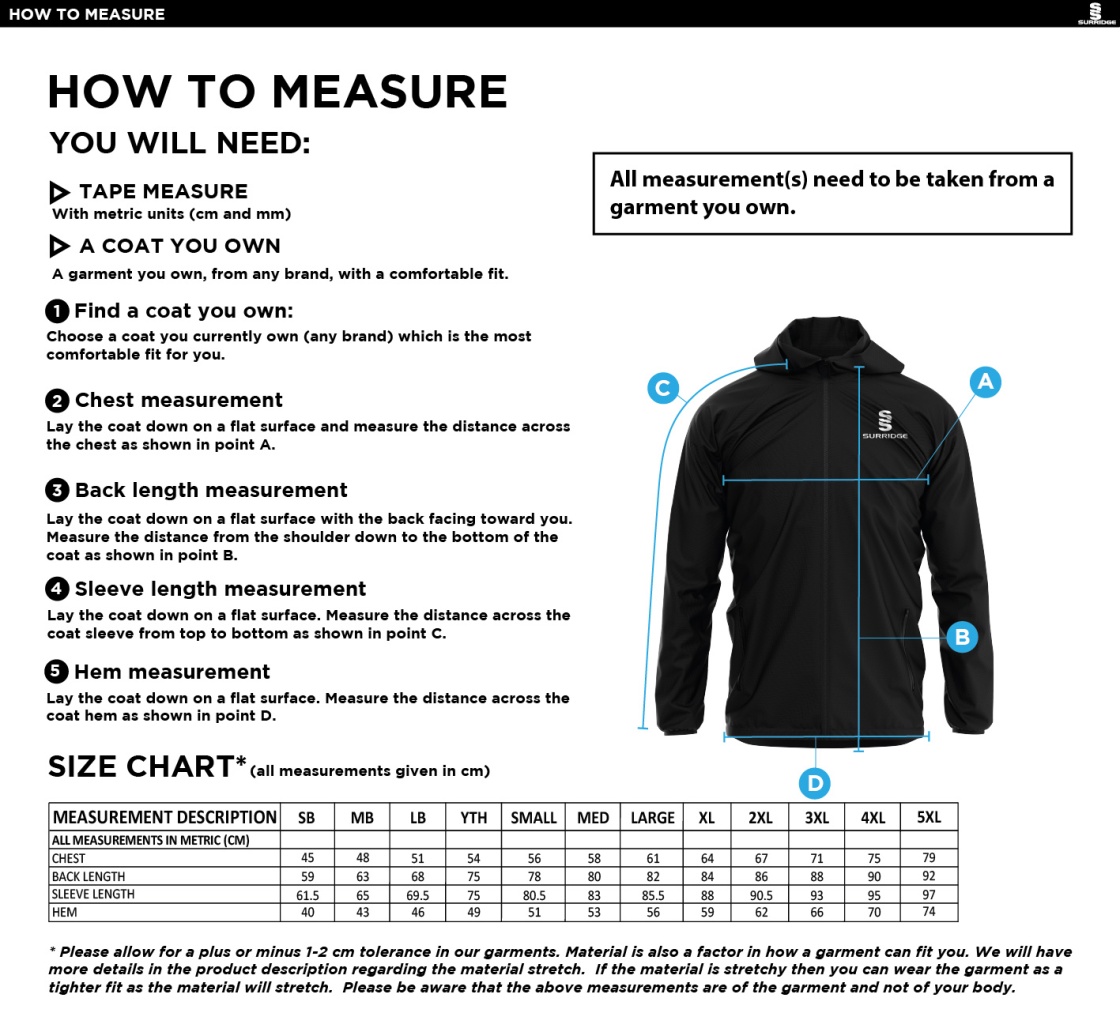 Rounders England - DUAL TRAINING JACKET - Size Guide