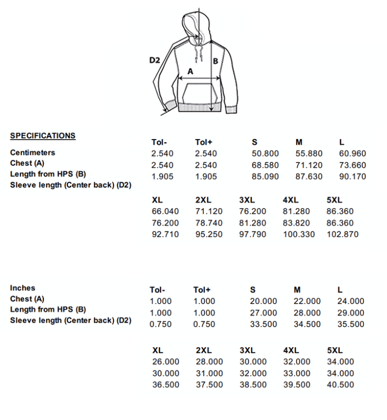 GD057 - BLK - Size Guide