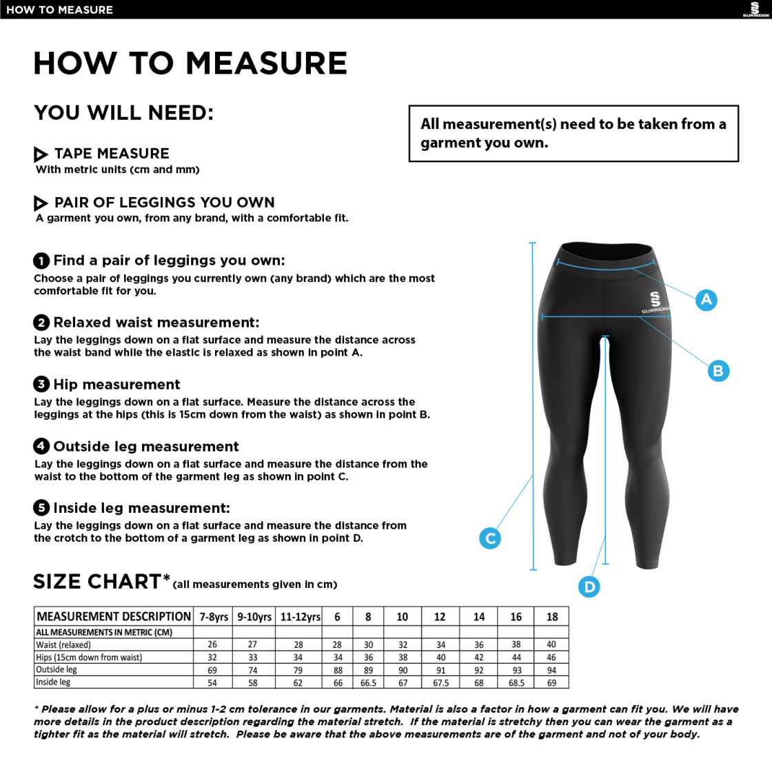 Rounders England - DUAL LEGGINGS - Size Guide