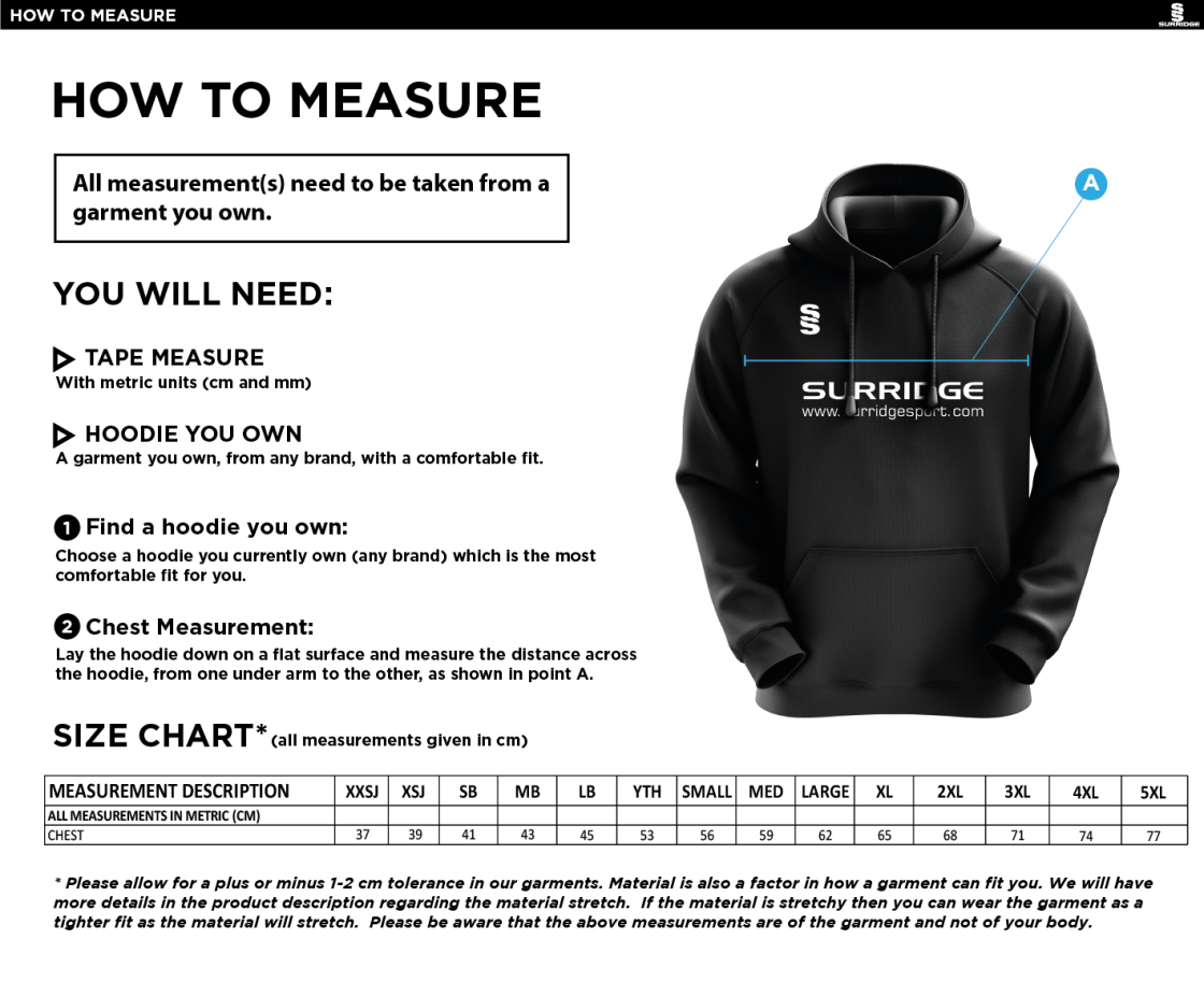 North East - Fuse Hoody - Unisex Fit - Size Guide