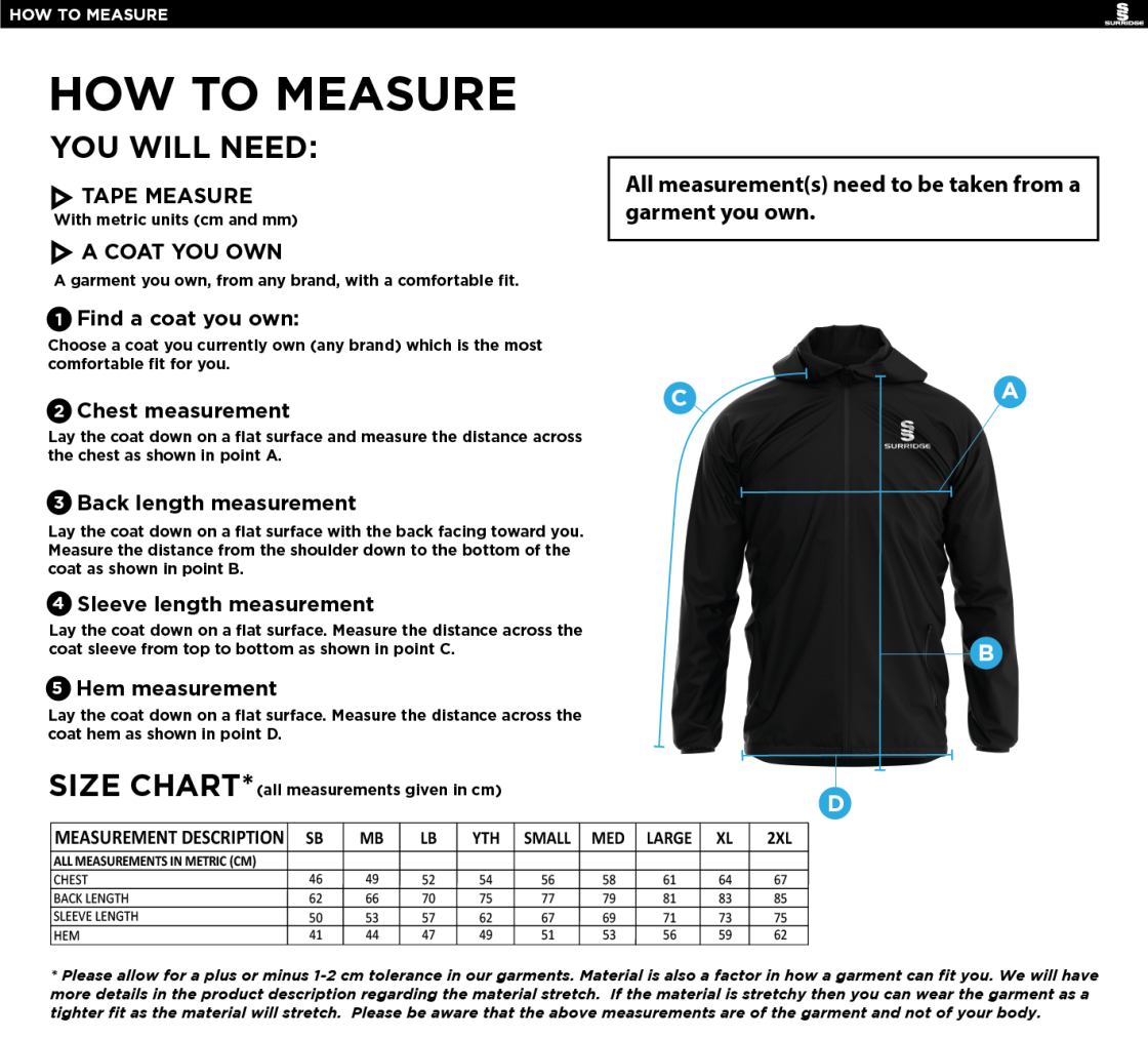 Rounders England - DUAL TRAINING JACKET - Size Guide