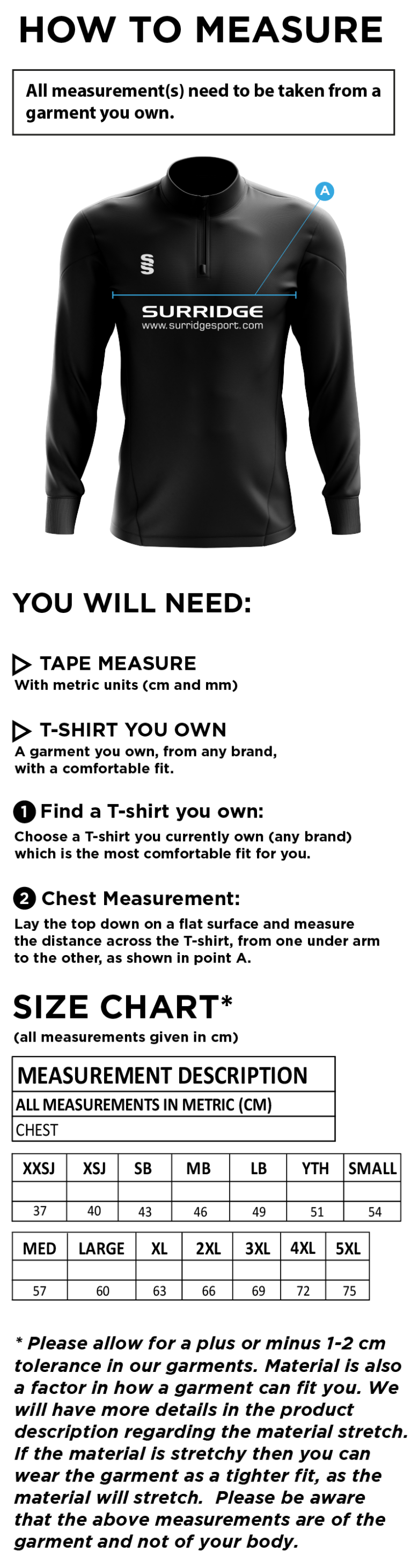 ROUNDERS ENGLAND - DUAL MIDLAYER - Size Guide